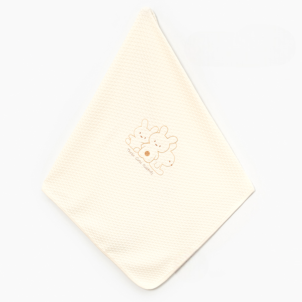 Three Cute Rabbits Embroidery Baby Waffle Blanket Ecru - B047.96000.03