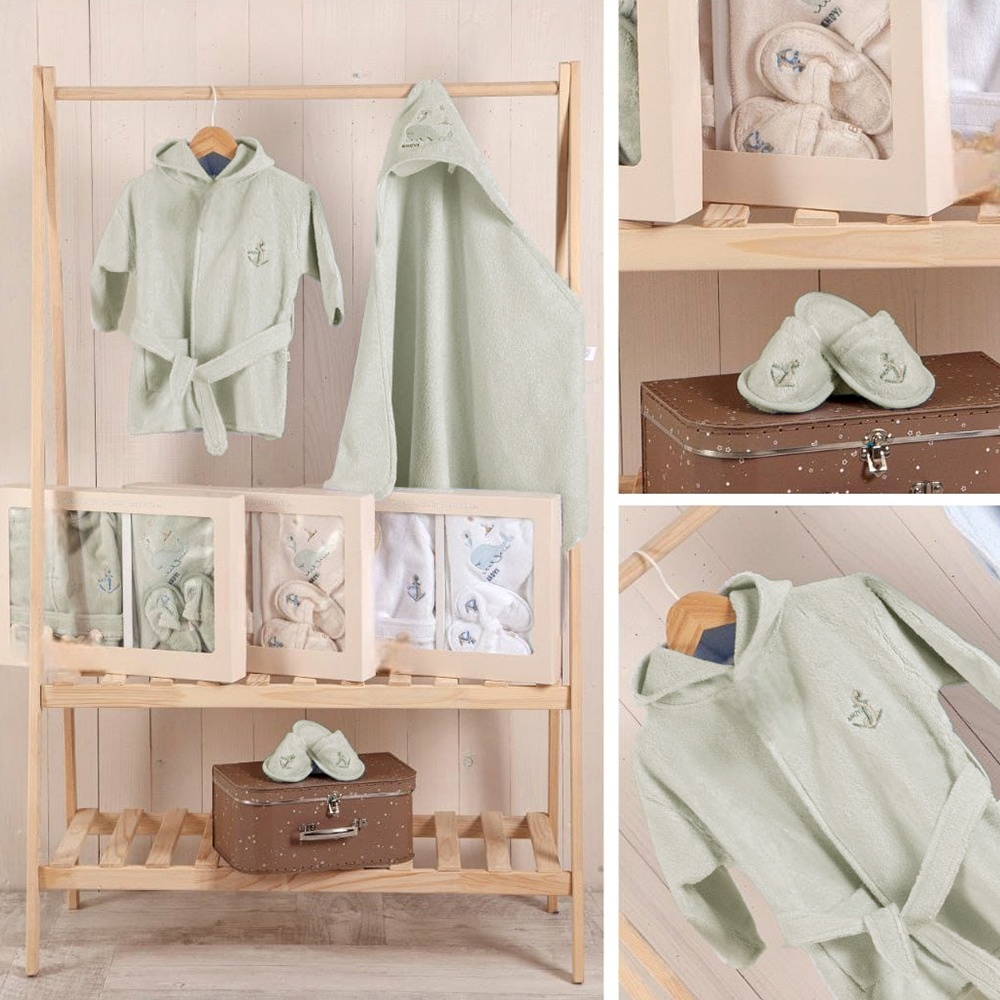 Ocean Themed Cotton Baby Bathrobe Set Green (0-24 Months) - BB204.3985.13