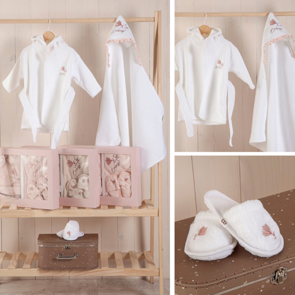 Floral Embroidery Cotton 3-Piece Baby Bathrobe Set (0-24 Months) - BB204.3994.10