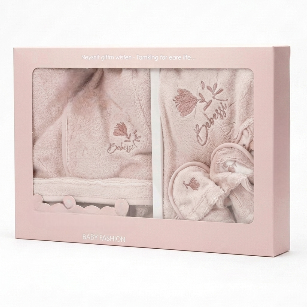 Floral Embroidery Cotton 3-Piece Baby Bathrobe Set (0-24 Months) - BB204.3994.10