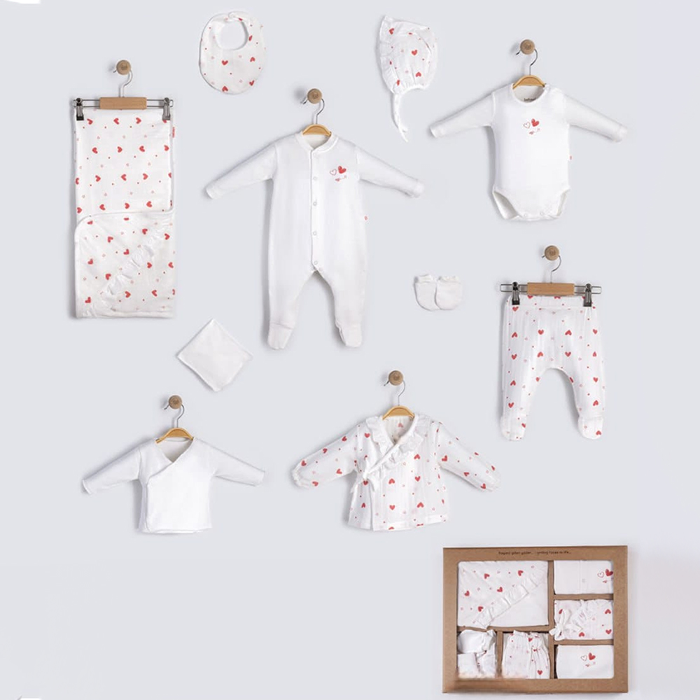 Red Heart All-Over Print Cotton 10-Piece Newborn Welcome Set Baby Ecru (0-3 Months) - BB204.4148.10