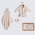 Little One Bear Face Hood طقم رداء حمام للأطفال مكون من 3 قطع من القطن باللون البيج (0-24 شهرًا) - BB204.4183.12