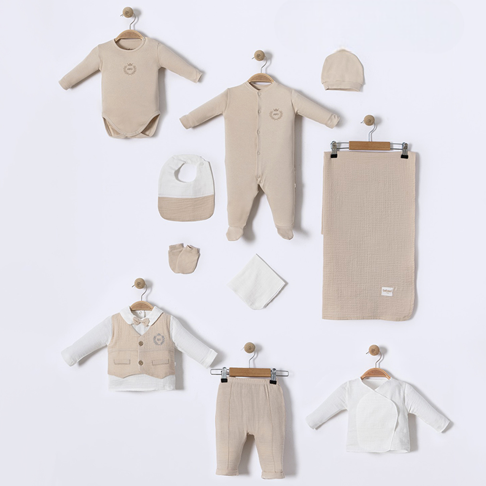 King Themed Cotton 10-Piece Newborn Welcome Set Baby Boy Beige (0-3 Months) - BB204.4264.12