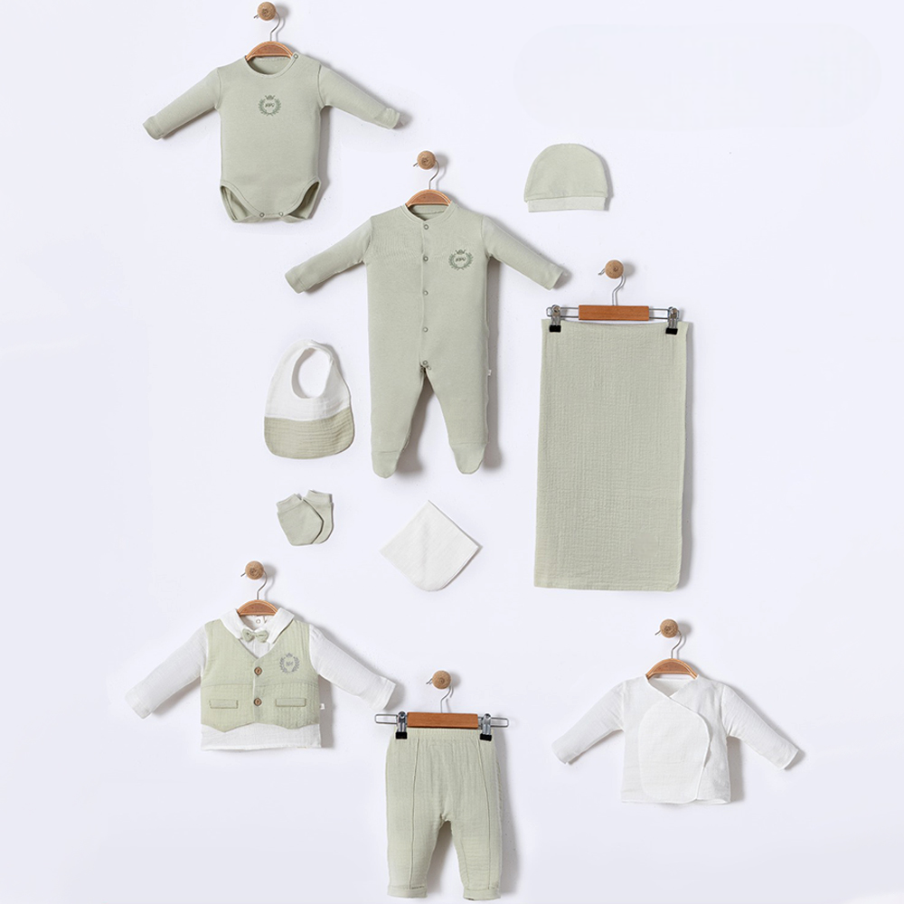 King Themed Cotton 10-Piece Newborn Welcome Set Baby Boy Green (0-3 Months) - BB204.4264.13