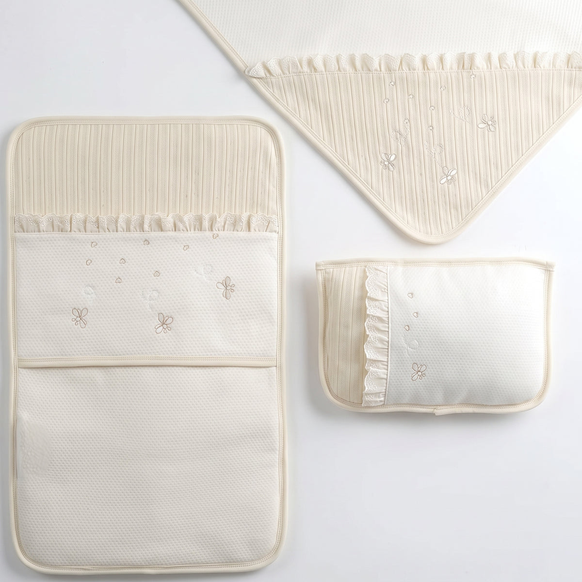 Little Bee Embroidery Lace Trim 3-Piece Baby Nursery Set Ecru - GB024.1501