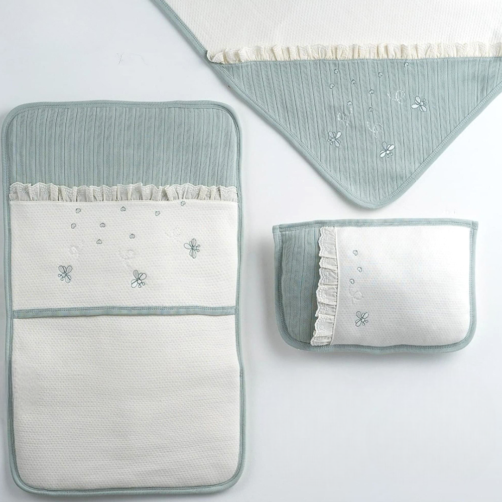 Little Bee Embroidery Lace Trim 3-Piece Baby Nursery Set Green - GB024.1501