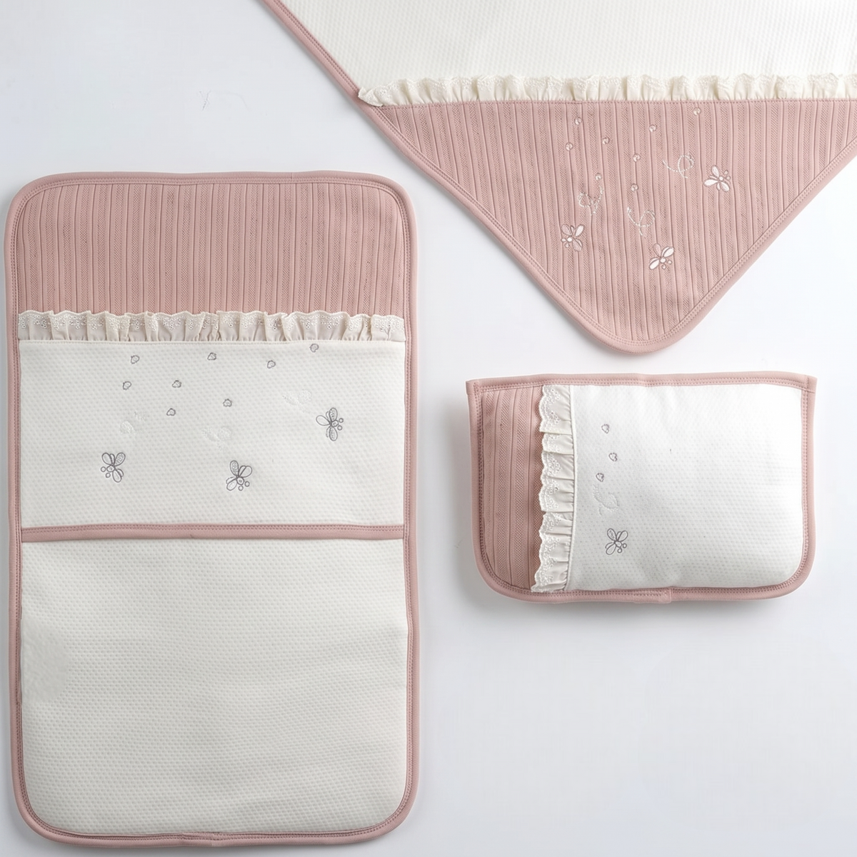 Little Bee Embroidery Lace Trim 3-Piece Baby Nursery Set Pink - GB024.1501