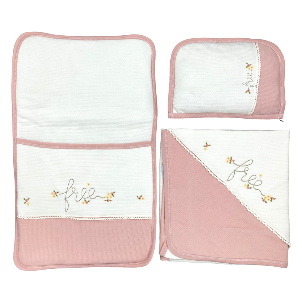 Floral Embroidery Lace Trim 3-Piece Baby Nursery Set Dried Rose - GB024.1504
