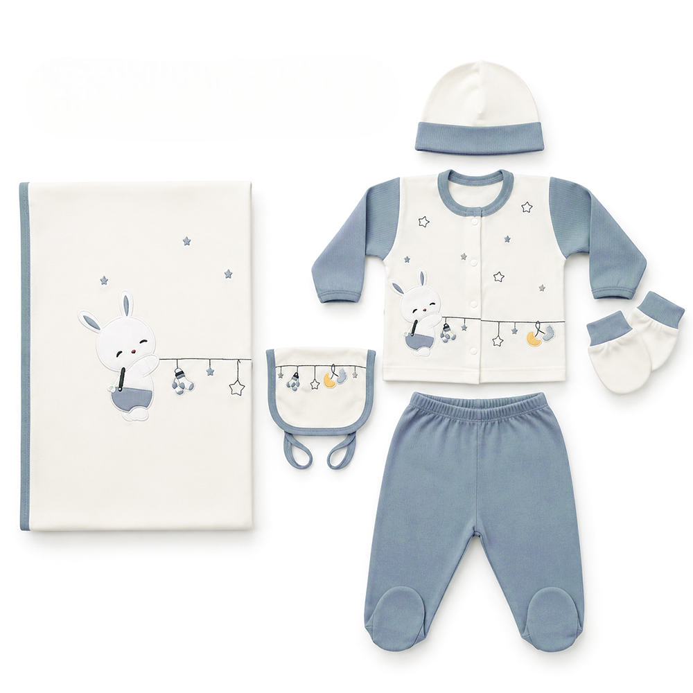 Bunny & Star Mobile Applique Cotton 10-Piece Newborn Welcome Set Baby Blue (0-3 Months) - GB024.6636