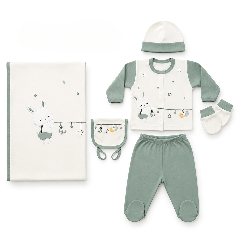 Bunny & Star Mobile Applique Cotton 10-Piece Newborn Welcome Set Baby Green (0-3 أشهر) - GB024.6636