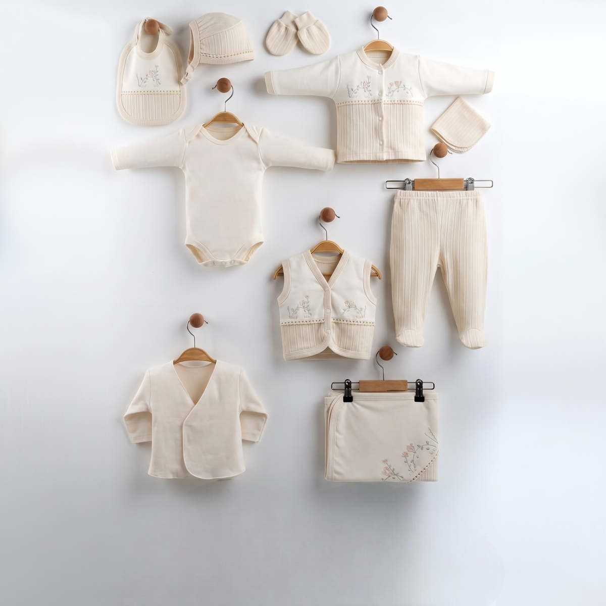 Botanical Floral Embroidery Cotton 10-Piece Newborn Welcome Set Baby Girl Ecru (0-3 Months) - GB024.6655