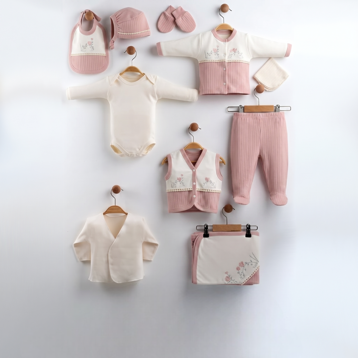 Botanical Floral Embroidery Cotton 10-Piece Newborn Welcome Set Baby Girl Dried Rose (0-3 Months) - GB024.6655