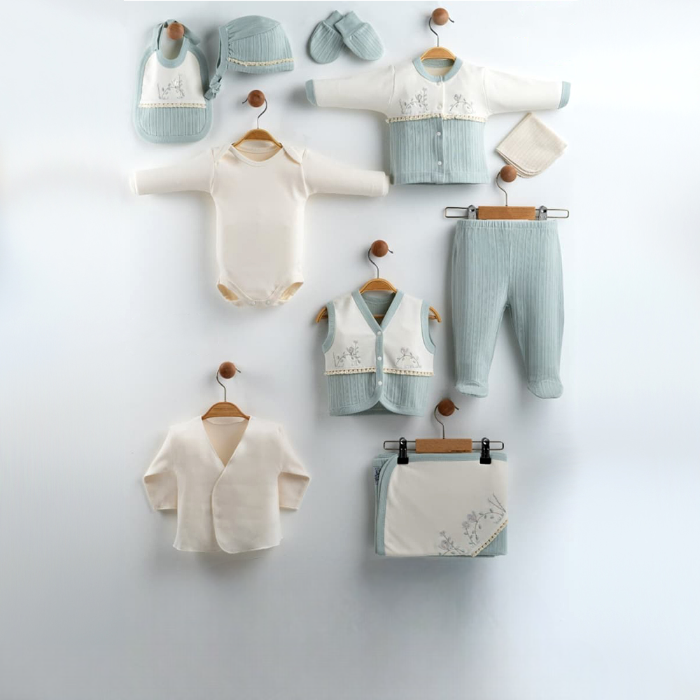 Botanical Floral Embroidery Cotton 10-Piece Newborn Welcome Set Baby Girl Green (0-3 Months) - GB024.6655