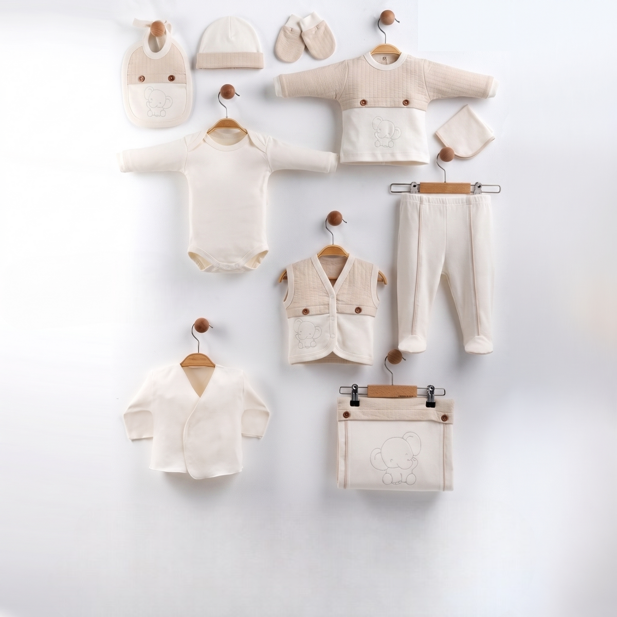 Elephant Themed Cotton 10-Piece Newborn Welcome Set Baby Beige (0-3 Months) - GB024.6659