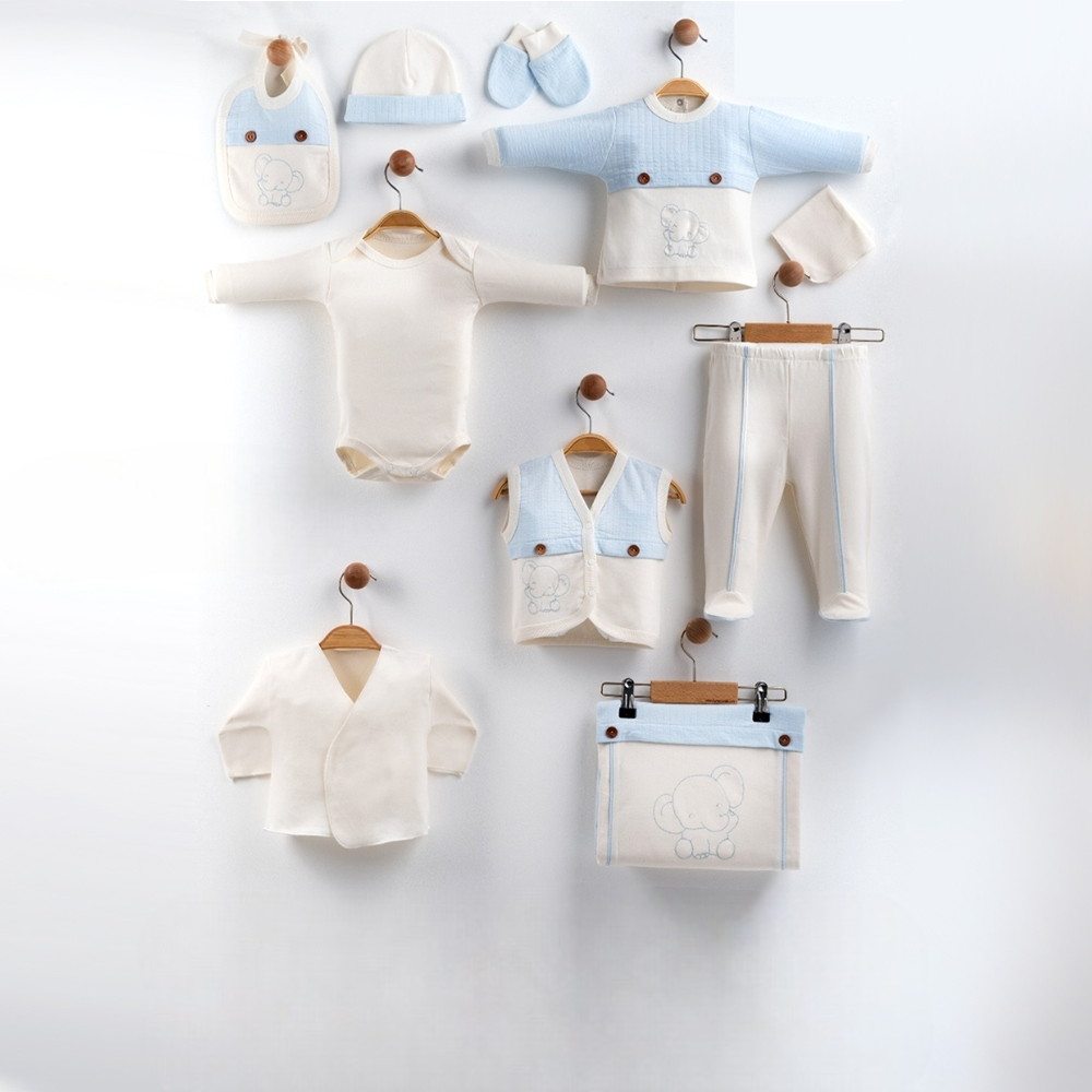 Elephant Themed Cotton 10-Piece Newborn Welcome Set Baby Blue (0-3 Months) - GB024.6659