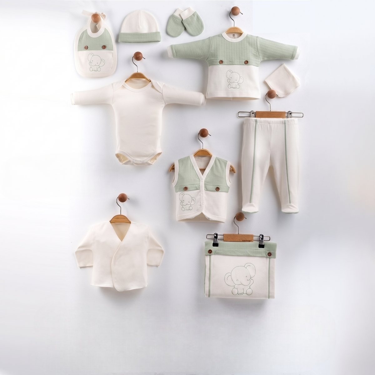 Elephant Themed Cotton 10-Piece Newborn Welcome Set Baby Green (0-3 Months) - GB024.6659