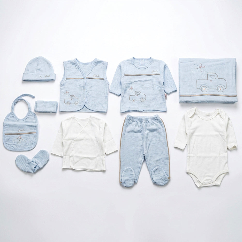 Little Truck Themed Cotton 10-Piece Newborn Welcome Set Baby Boy Blue (0-3 Months) - GB024.6663
