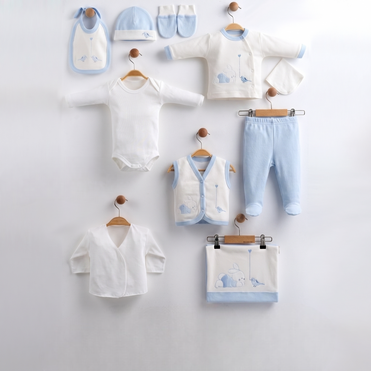 Bunny & Bird Themed Cotton 10-Piece Newborn Welcome Set Baby Blue (0-3 Months) - GB024.6668