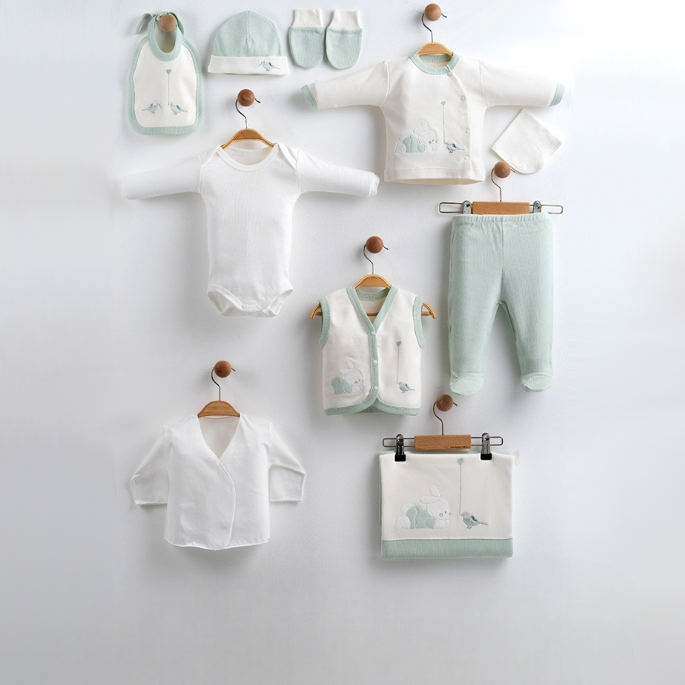 Bunny & Bird Themed Cotton 10-Piece Newborn Welcome Set Baby Green (0-3 Months) - GB024.6668