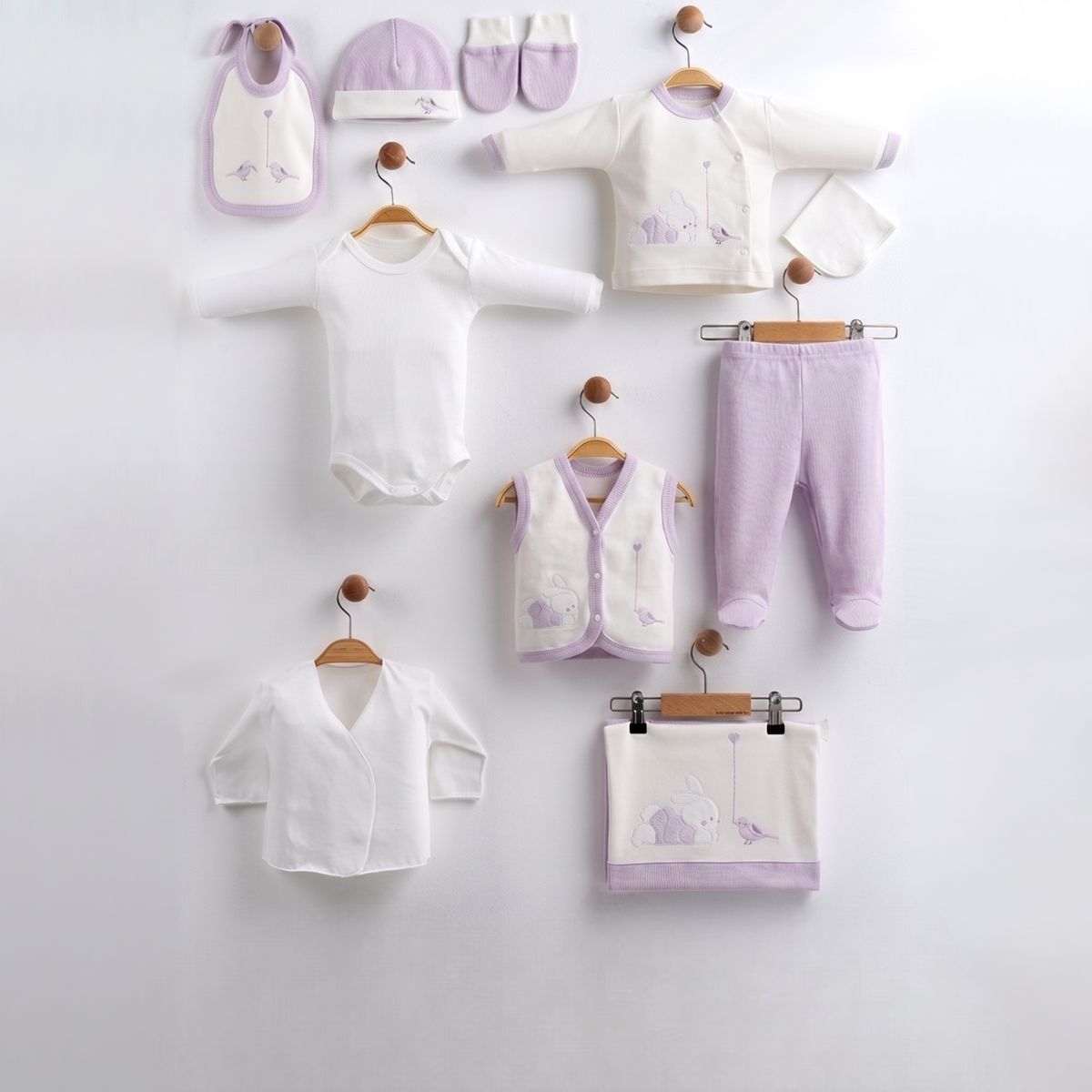 Bunny & Bird Themed Cotton 10-Piece Newborn Welcome Set Baby Pink (0-3 Months) - GB024.6668