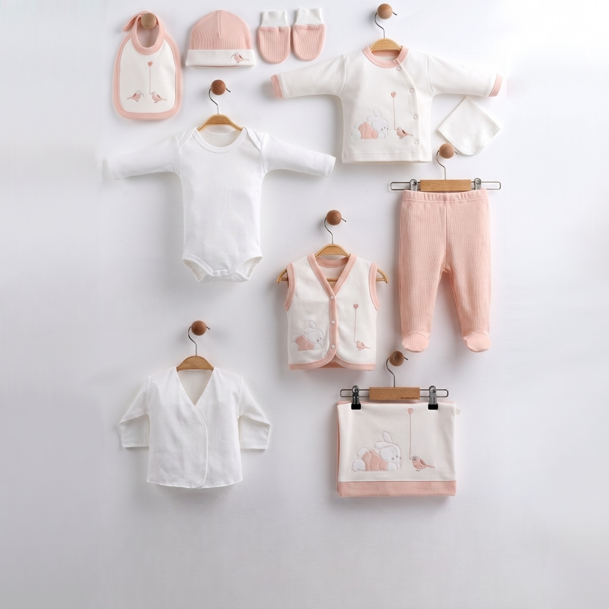 Bunny & Bird Themed Cotton 10-Piece Newborn Welcome Set Baby Salmon (0-3 Months) - GB024.6668