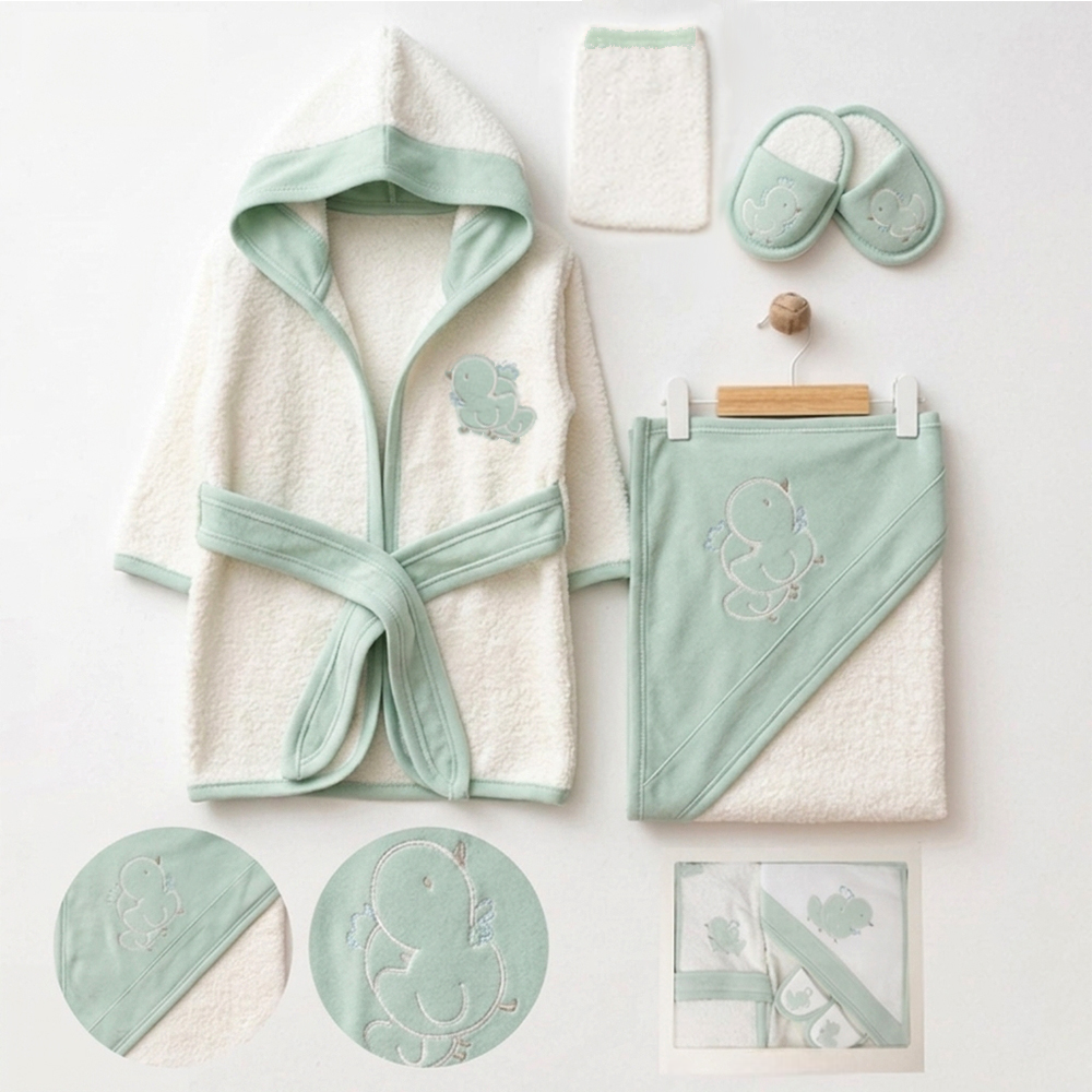 Baby Dino Embroidery Cotton 4-Piece Baby Bathrobe Set Green (0-24 Months) - GB024.900
