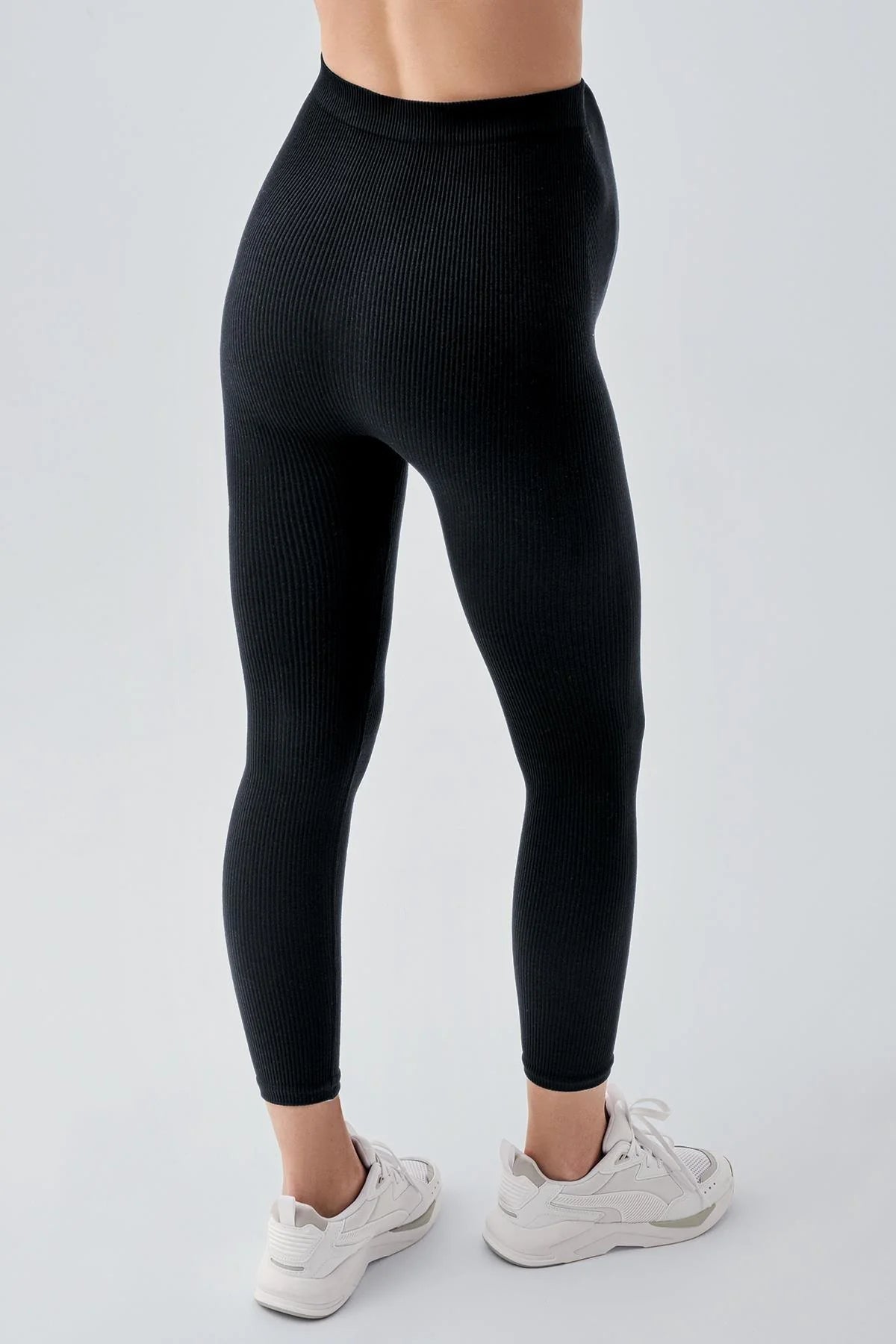 Seamless Ribbed High Waist Shaping Extra Flexible Sports Maternity Leggings Black - LFS902