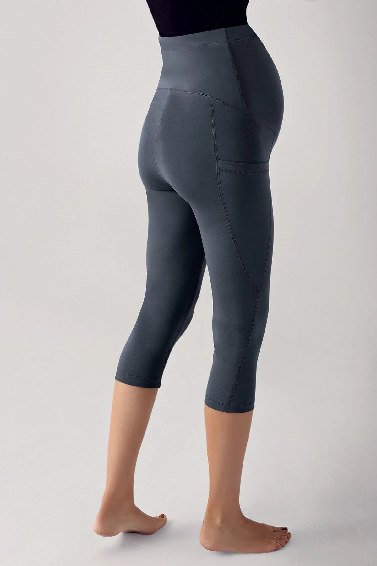 Adjustable High-Waisted Flexible Shaping Capri Maternity Leggings Anthracite - LT9007