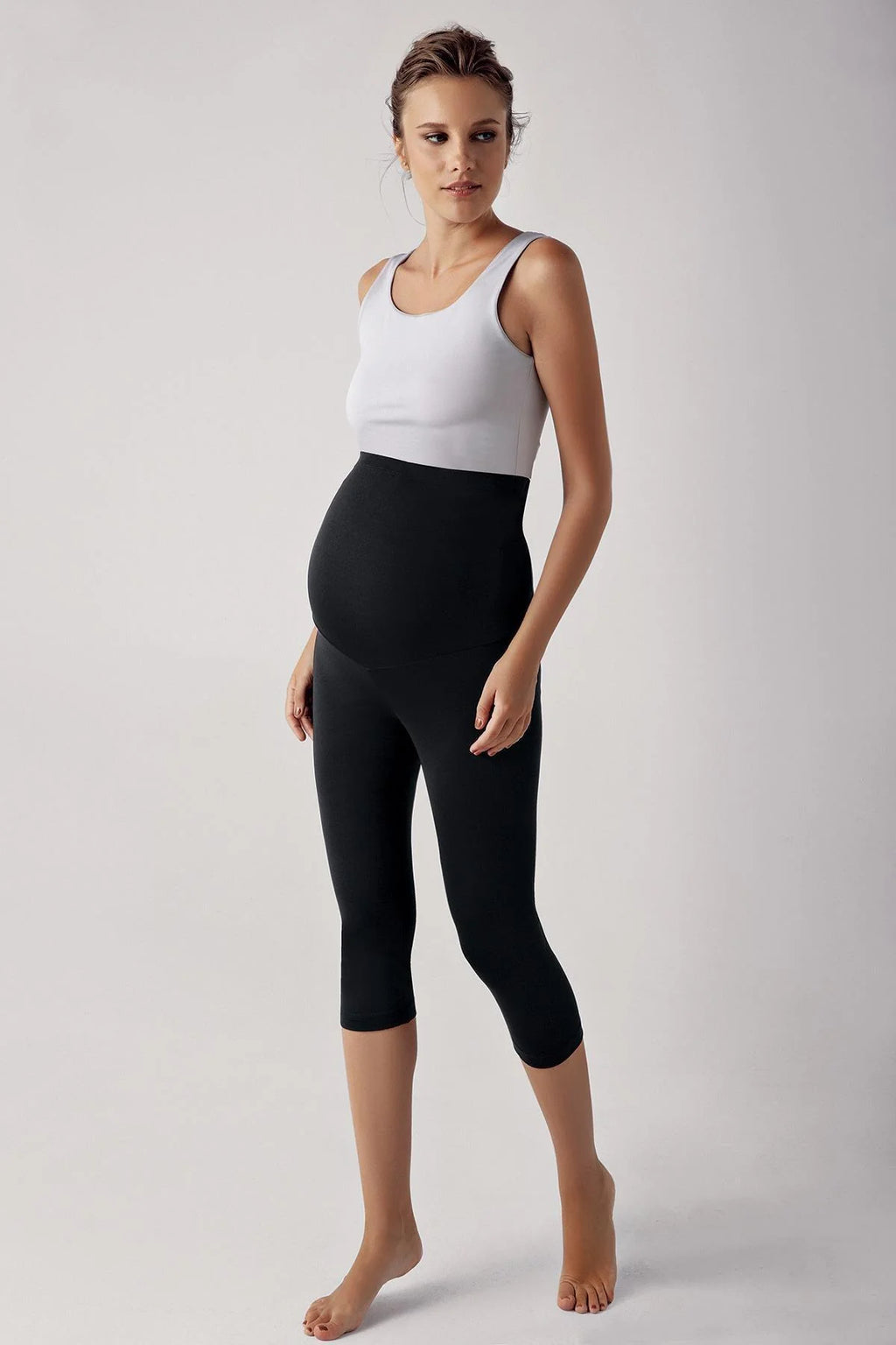 Adjustable High-Waisted Flexible Shaping Capri Maternity Leggings Black - LT9008