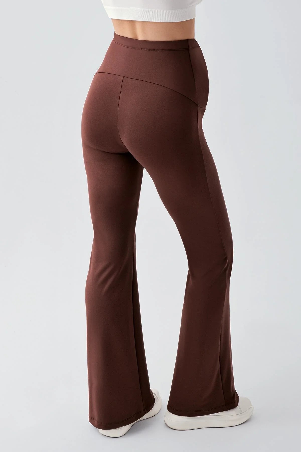 Flared High-Waisted Elastic Supportive Maternity Leggings Coffee - LT9015