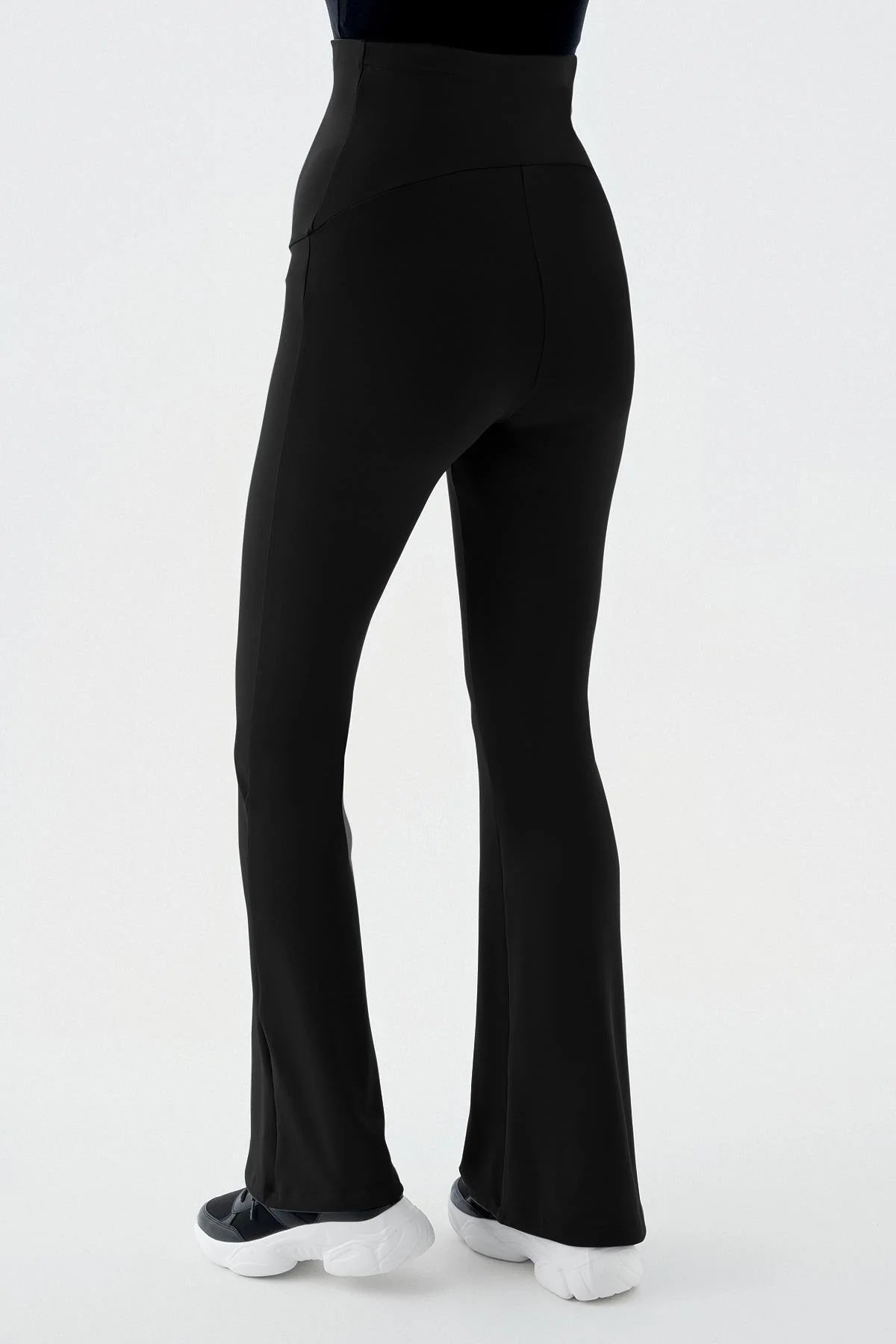 Flared Thermal Fleece-Lined Adjustable Waist Maternity Leggings Black - LT9018