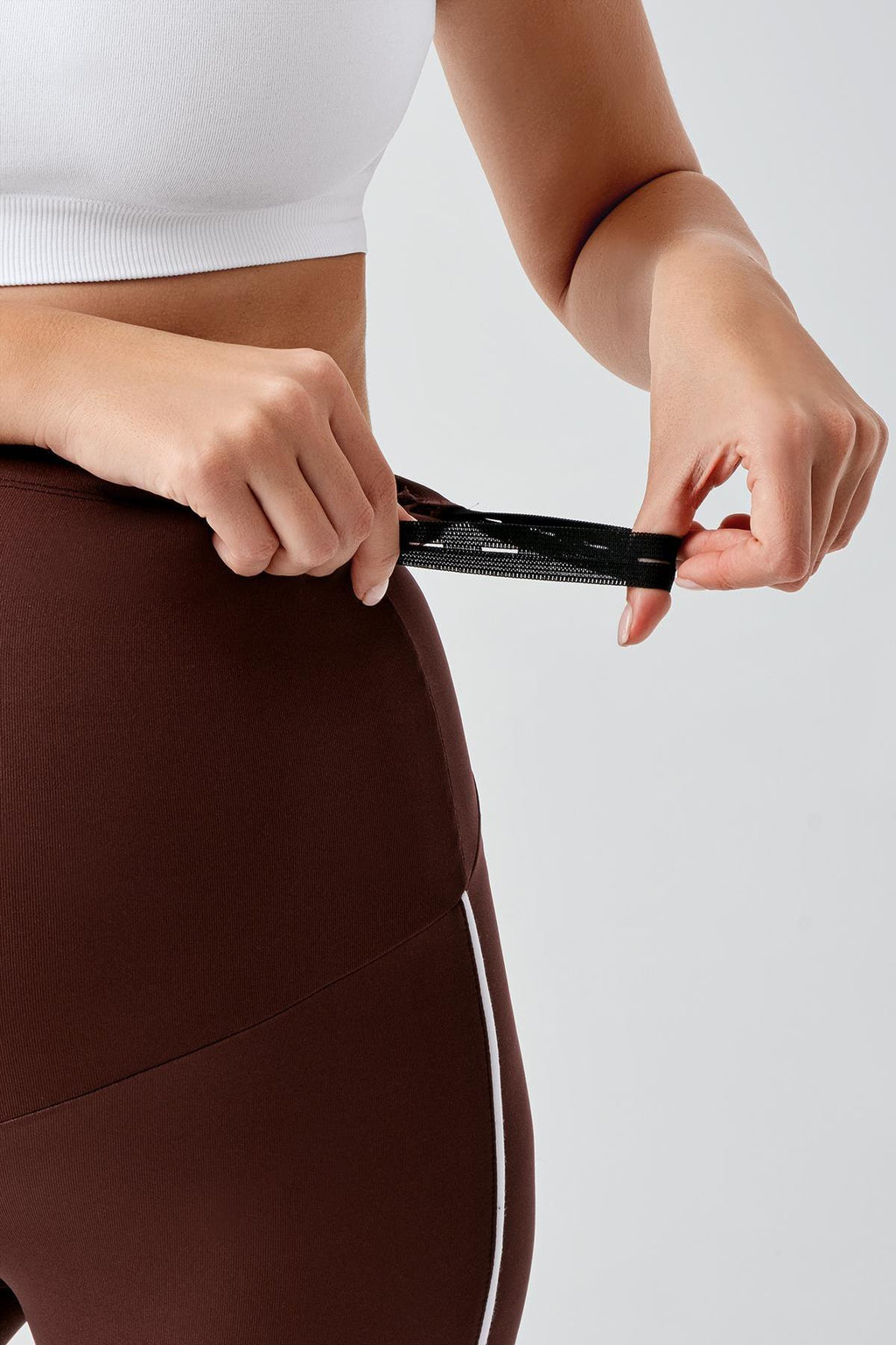Piped High Waist Stretch Shaping Maternity Leggings Coffee - LT9024