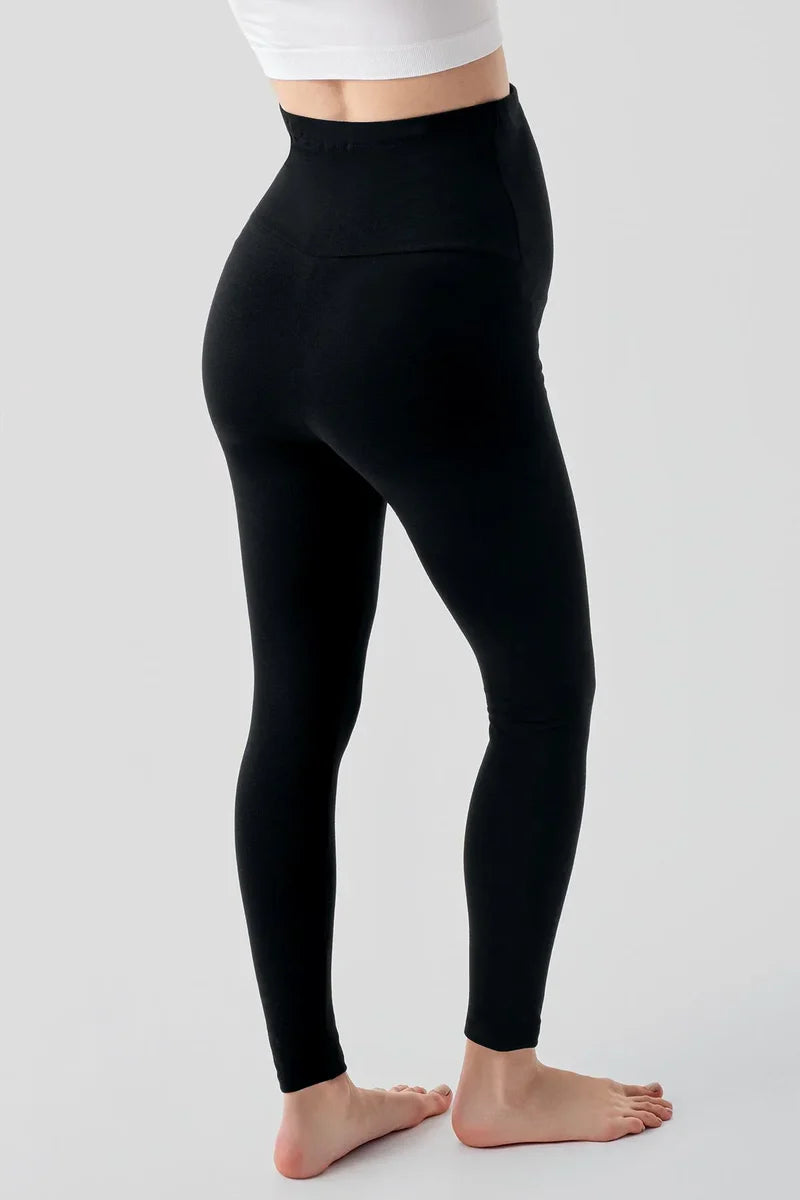 Adjustable High Waist Long Stretch Cotton Maternity Leggings Black - LT9028