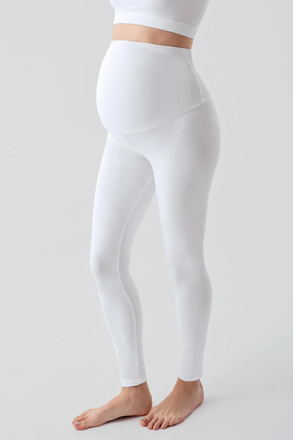 Adjustable High Waist Long Stretch Cotton Maternity Leggings White - LT9028