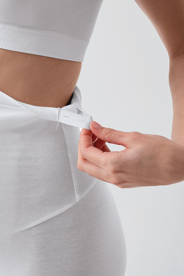 Adjustable High Waist Long Stretch Cotton Maternity Leggings White - LT9028