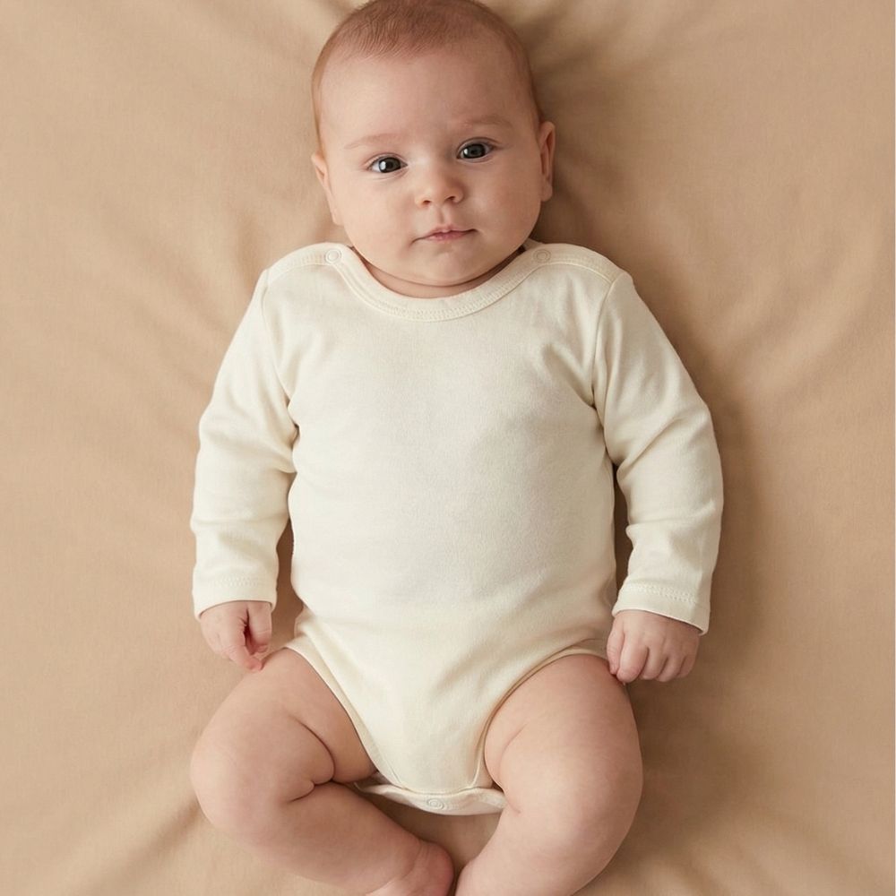 Long Sleeve Kids Bodysuit Ecru (1-3 Years) - S001.0001
