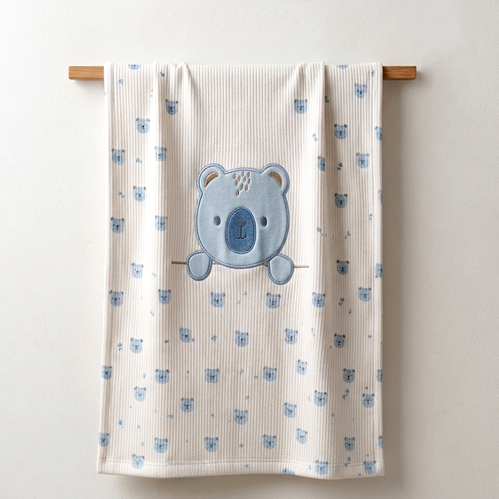 Peekaboo Bear Applique Baby Ribbed Blanket Blue - SP001.10009.39