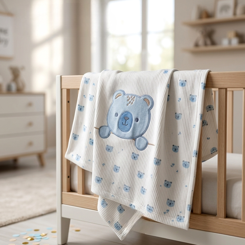 Peekaboo Bear Applique Baby Ribbed Blanket Blue - SP001.10009.39