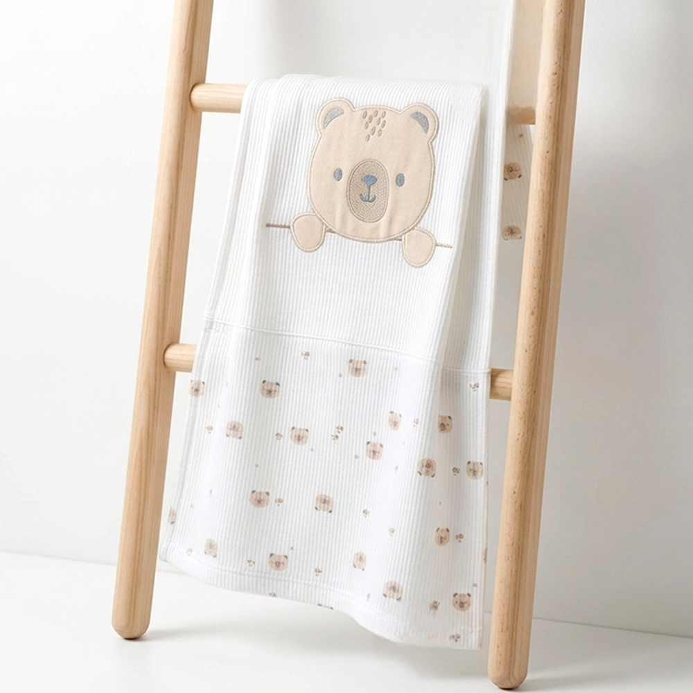 Peekaboo Bear Applique Baby Ribbed Blanket Beige - SP001.10009.41