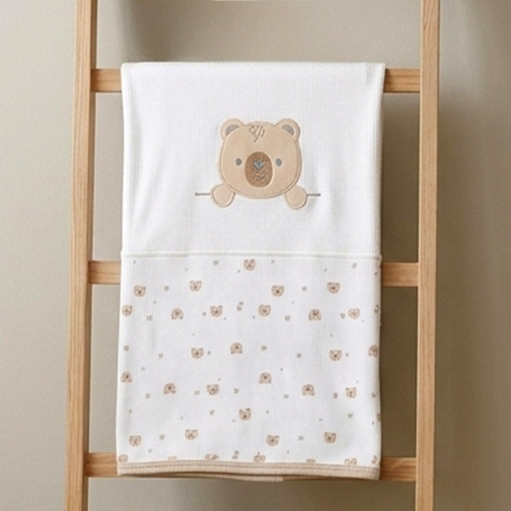 Peekaboo Bear Applique Baby Ribbed Blanket Beige - SP001.10009.41