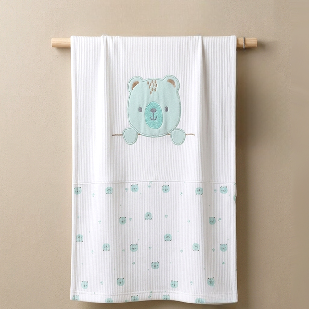 Peekaboo Bear Applique Baby Ribbed Blanket Mint - SP001.10009.71