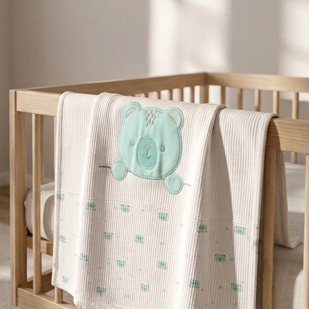 Peekaboo Bear Applique Baby Ribbed Blanket Mint - SP001.10009.71