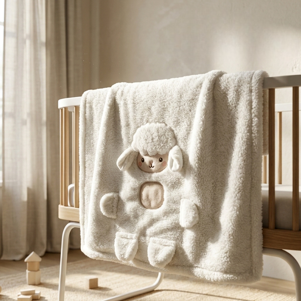 Little Lamb Plush Cotton Baby Blanket Ecru - SP001.1161.10