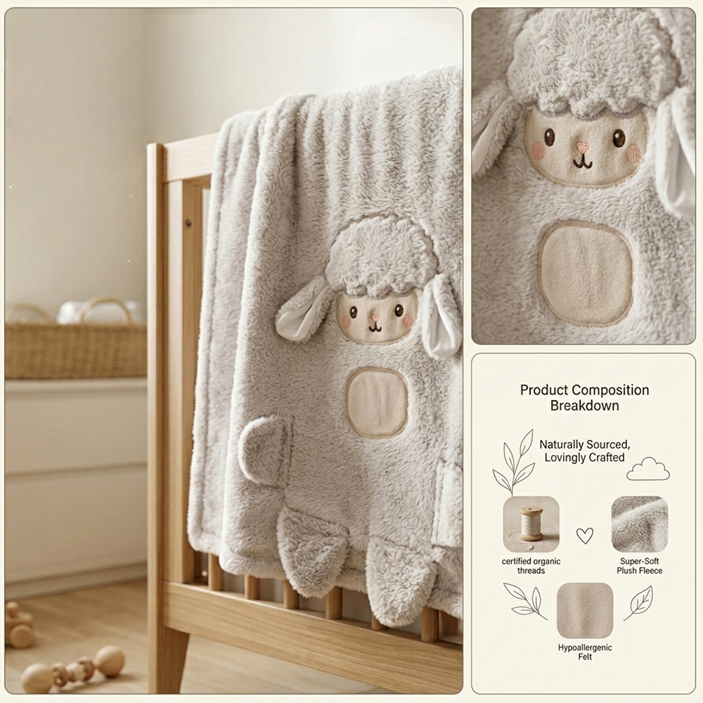Little Lamb Plush Cotton Baby Blanket Grey - SP001.1161.12