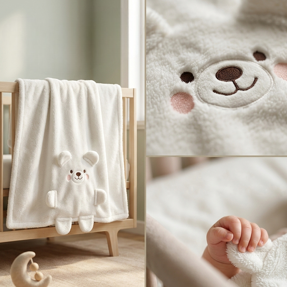 Teddy Bear Plush Cotton Baby Blanket Ecru - SP001.1162.10