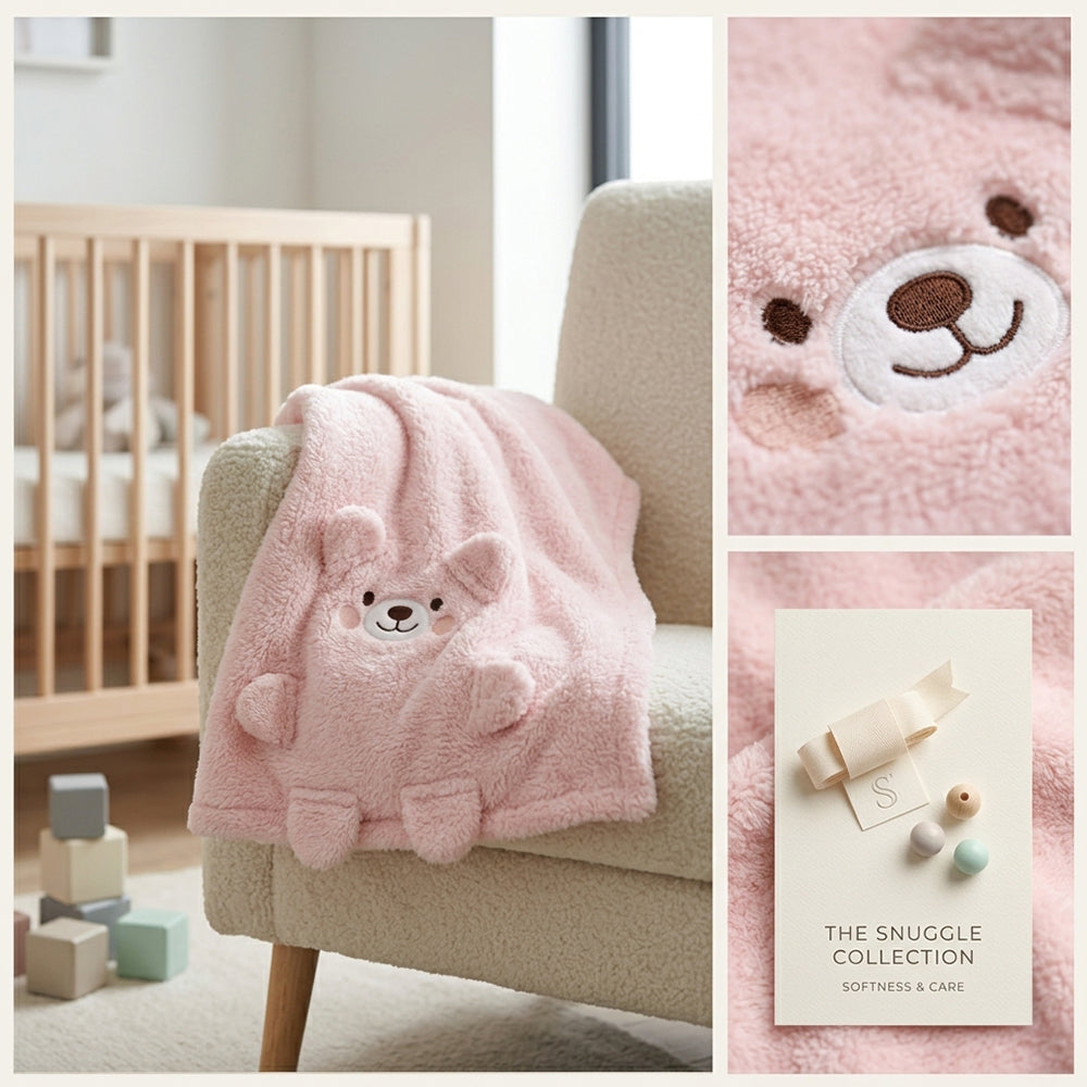Teddy Bear Plush Cotton Baby Blanket Salmon - SP001.1162.8