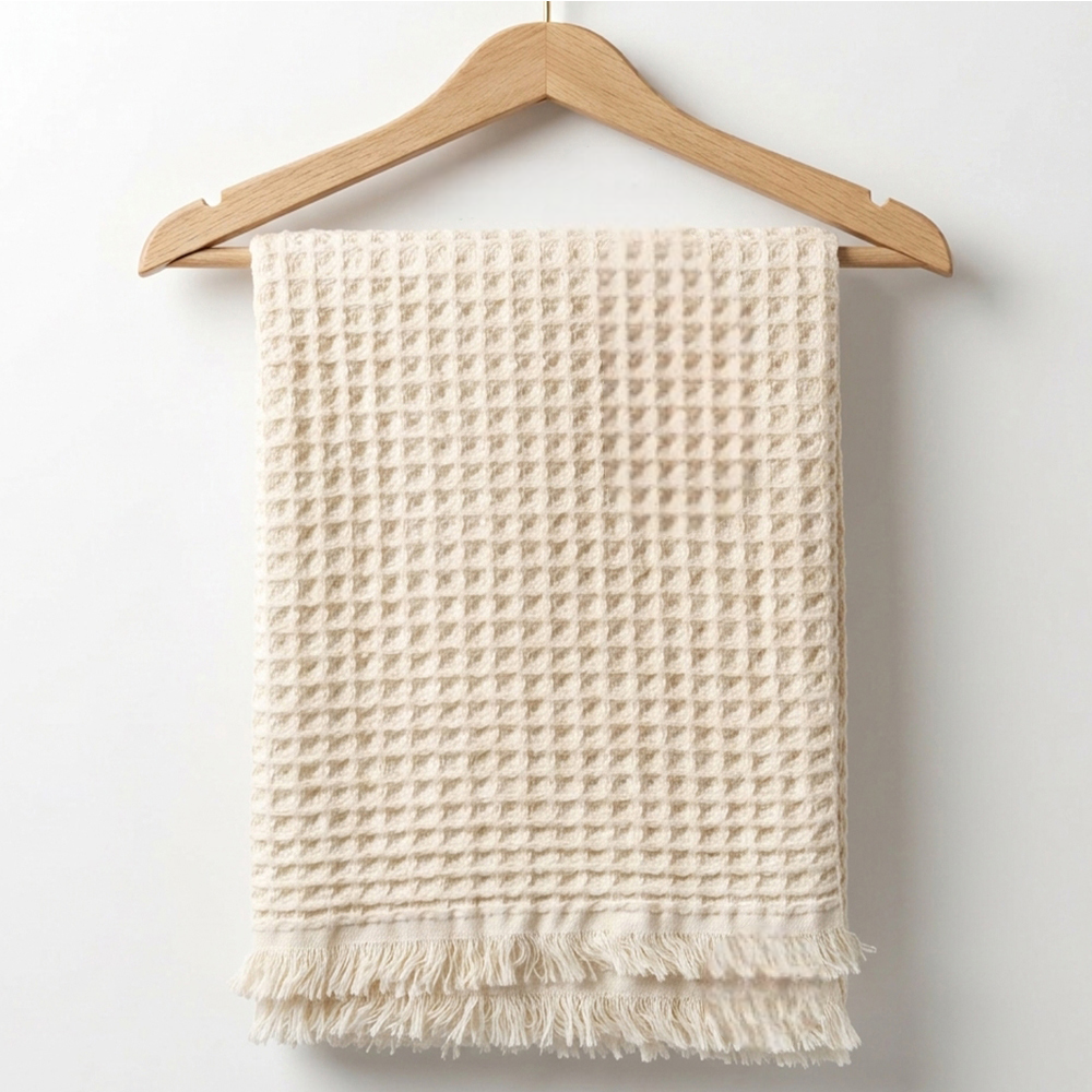 Waffle Knit Baby Blanket with Fringe Ecru - SP001.1170.10