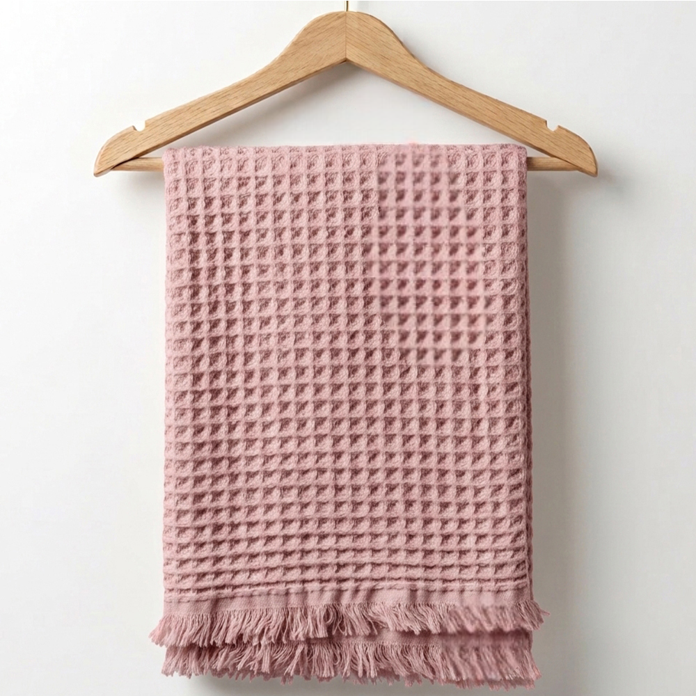 Waffle Knit Baby Blanket with Fringe Dried Rose - SP001.1170.36