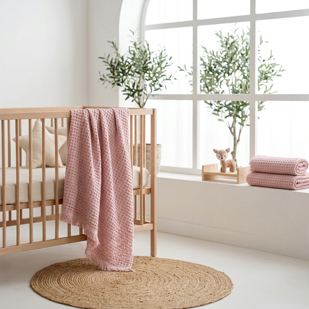 Waffle Knit Baby Blanket with Fringe Dried Rose - SP001.1170.36