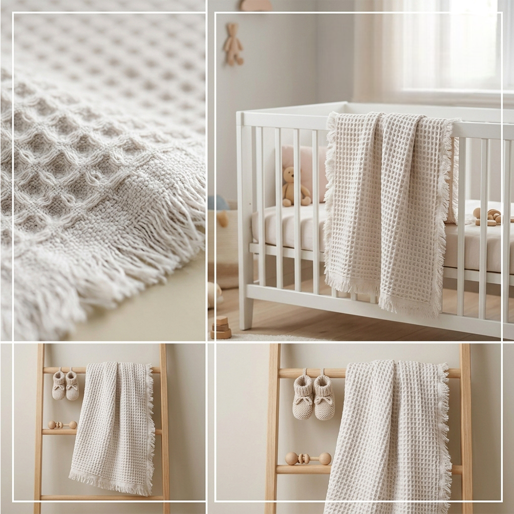Waffle Knit Baby Blanket with Fringe Grey - SP001.1170.5